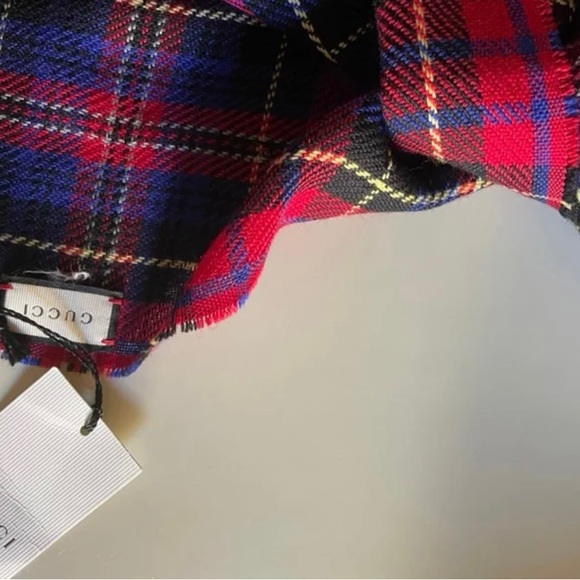 Gucci New! Wool L'aveugle Par Amour Plaid With Bee Scarf. - Picture 3 of 4